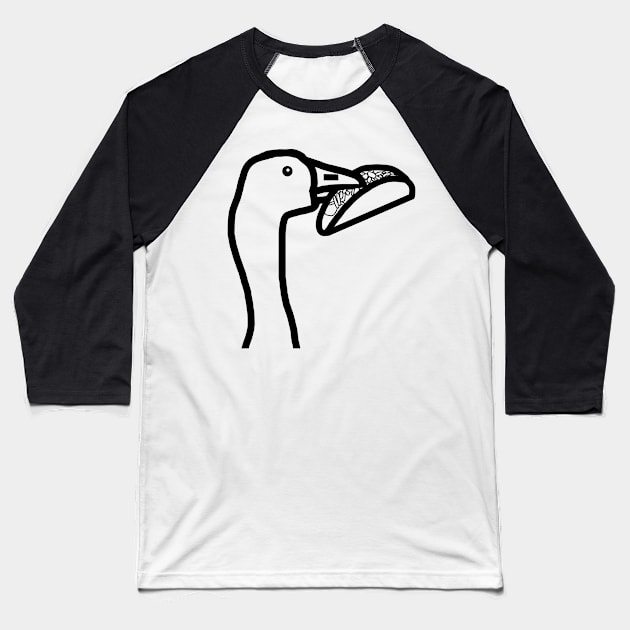 Food Thief Gaming Goose Steals Taco Black and White Portrait Baseball T-Shirt by ellenhenryart